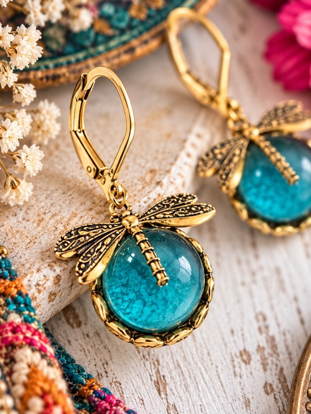 ANTHROPOLOGIE BLUE GLASS DRAGONFLY EARRINGS 1